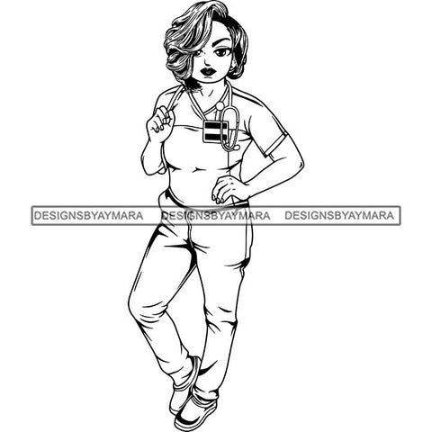 Afro Lola Nurse Medical Occupation SVG Cutting Files For Cricut Silhouette and More