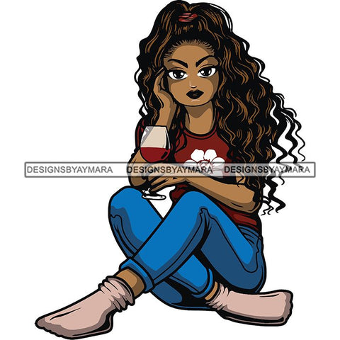 Afro Lola Drinking Wine Relaxing .SVG Cutting Files For Silhouette and Cricut and More!