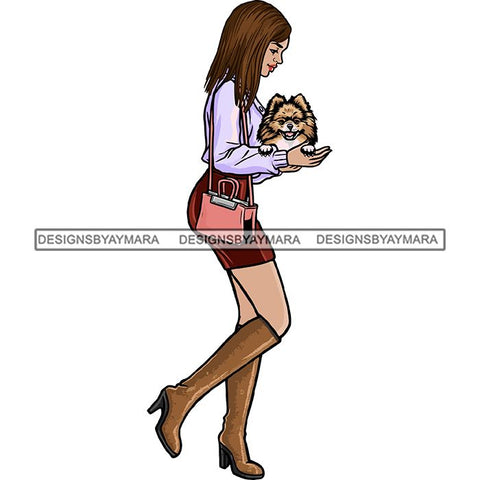 Beautiful Woman Dod Breed Pomeranian Pet Animal Best Friend Mascot Goddess SVG Cutting Files