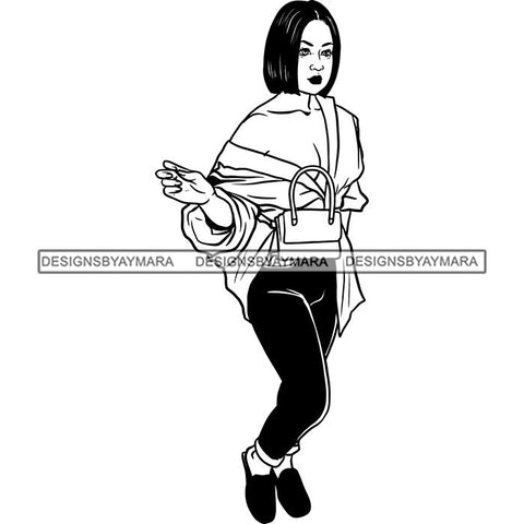 Fashion Woman Model Posing Summer Outfit Vogue Goddess Glamour Trendy Clothing Vector SVG Cutting Files