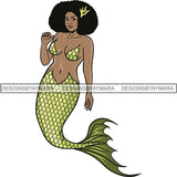 Afro Black Woman Mermaid Aquatic Creature  SVG Cutting File For Silhouette and Cricut
