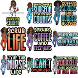 Bundle 9 Afro Lola Nurse Medical Occupation SVG Cutting Files For Cricut Silhouette and More