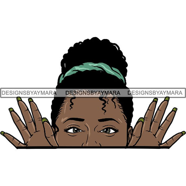 Afro Woman Peeking Peek-a-Boo I see You Melanin Pretty Half Face PNG File For Print Not For Cutting