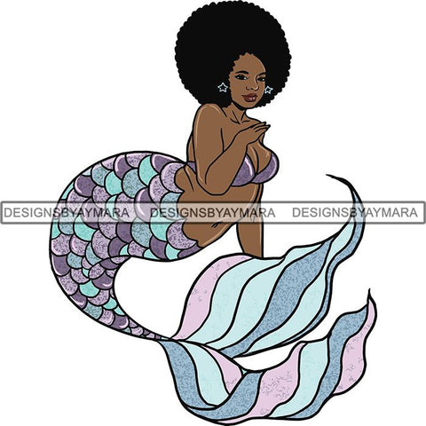 Afro Black Woman Mermaid Aquatic Creature  SVG Cutting File For Silhouette and Cricut