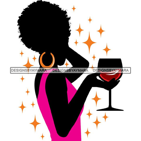 Afro Woman Silhouette Drinking Wine Relax Chilling Stress Free .SVG Cutting Files For Silhouette and Cricut and More!