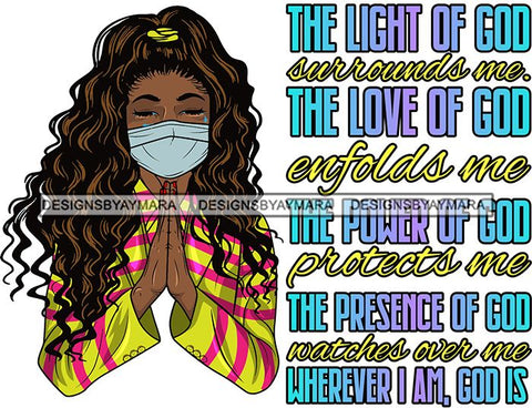 Afro Lola Praying God For Strength Protection Quotes Sad Crying Pain Face Mask Begging Prayers Virus SVG Vector Clipart Cutting Files