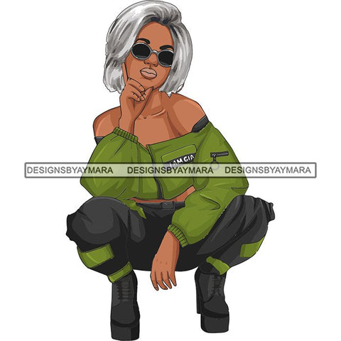 Afro Woman Fashion Girl Squatting Position SVG Cutting Files For Silhouette Cricut and More!