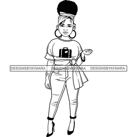 Afro Lola Boss Confident Classy Woman Black and White Designs SVG Cutting Files For Silhouette Cricut and More