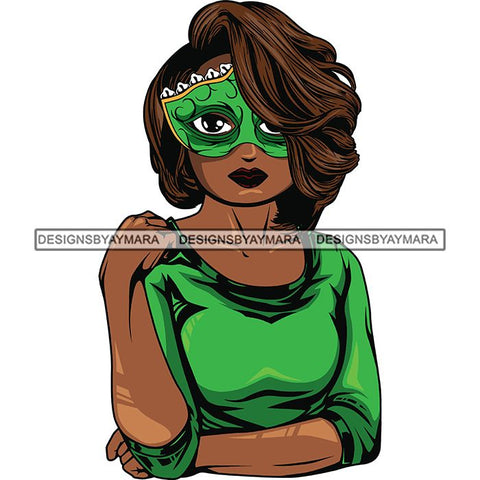 Afro Lola Wearing  Mardi Grass Mask Masquerade Costume SVG Clipart Vector Cutting Files