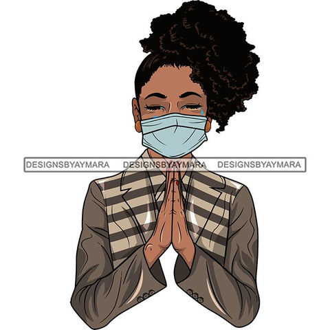 Afro Lola Praying Sad Crying Pain Face Mask Begging Prayers Virus SVG Vector Clipart Cutting Files
