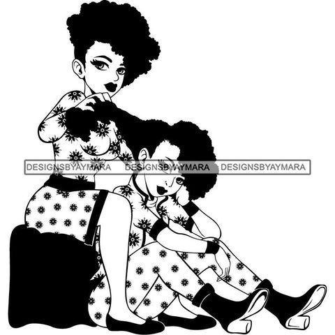 Mom Daughter Afro Nubian Melanin Popping Kinky Hair Beautiful African American Woman SVG Cutting Files
