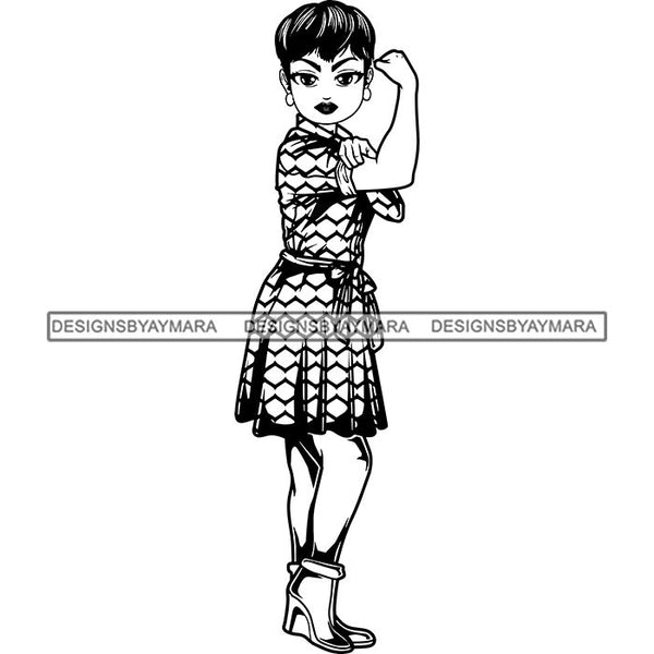Afro Strong Lola Flexing We Can Do It Woman Power .SVG Cutting Files For Silhouette Cricut and More!
