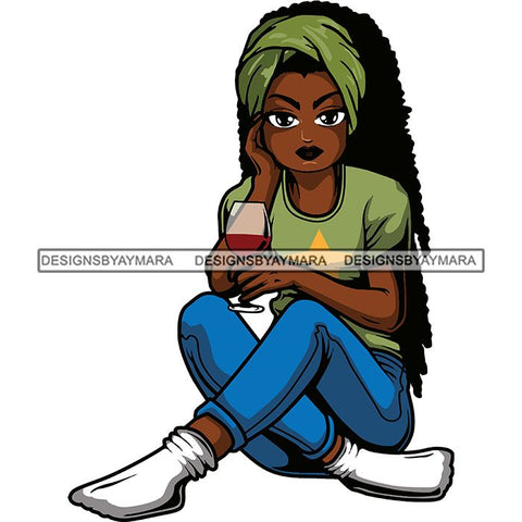 Afro Lola Drinking Wine Relaxing .SVG Cutting Files For Silhouette and Cricut and More!