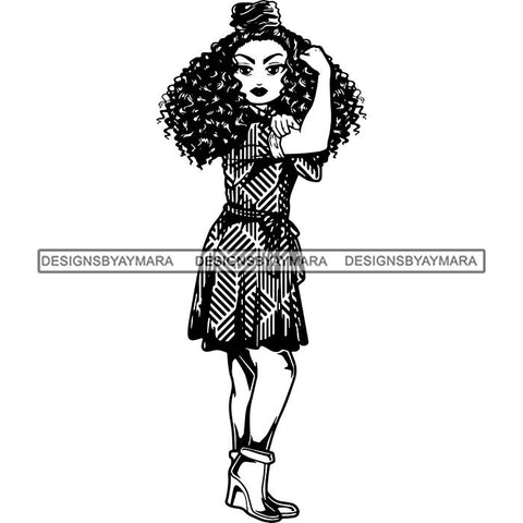 Afro Strong Lola Flexing We Can Do It Woman Power .SVG Cutting Files For Silhouette Cricut and More!