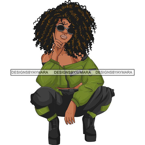Afro Woman Fashion Girl Squatting Position SVG Cutting Files For Silhouette Cricut and More!