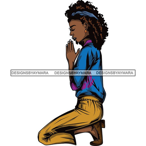 Afro Lola Woman Praying God Lord Knee Prayers Pray Believe Church .SVG PNG JPG Clipart Vector Cutting Files