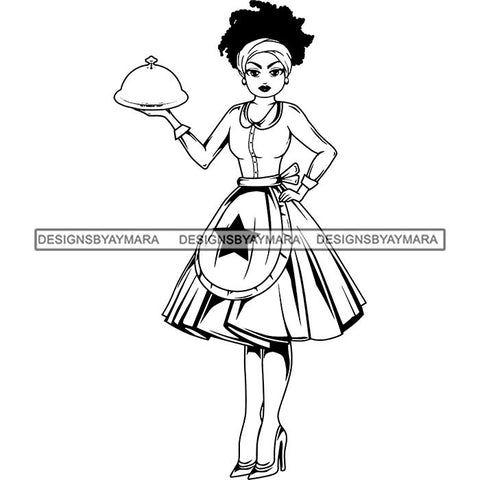Afro Chef Lola Cooker Cooking Culinary Profession .SVG Clipart Vector Cutting Files For Circuit Silhouette Cricut and More!