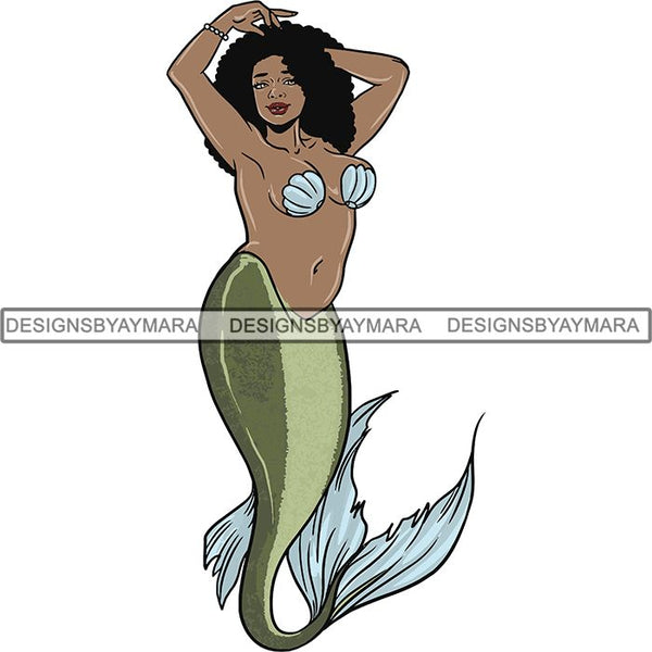 Afro Black Woman Mermaid Aquatic Creature  SVG Cutting File For Silhouette and Cricut