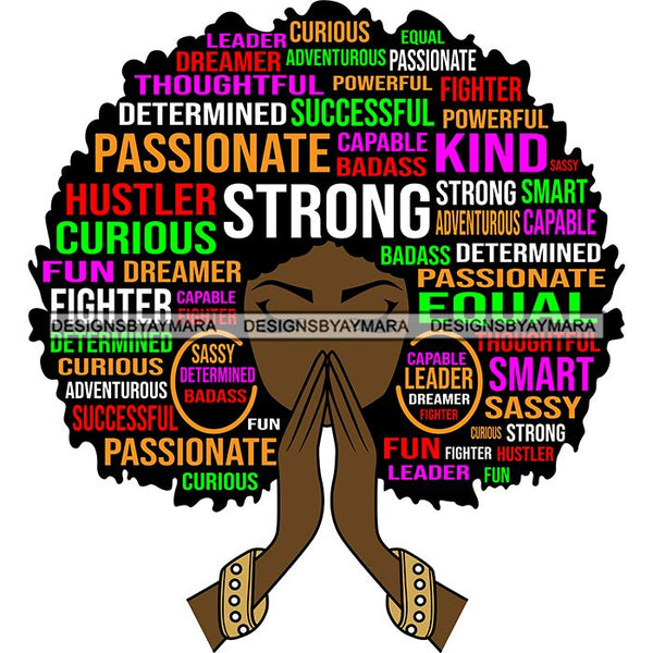 Afro Woman Praying Hair Life Quotes Strong Independent Educated Melanin SVG Cutting Files