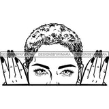 Afro Woman Peeking Peek-a-Boo I see You Melanin Pretty Half Face PNG File For Print Not For Cutting