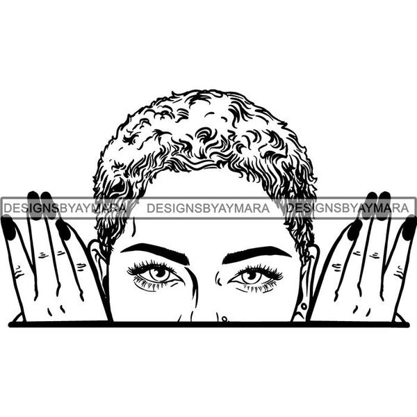 Afro Woman Peeking Peek-a-Boo I see You Melanin Pretty Half Face PNG File For Print Not For Cutting
