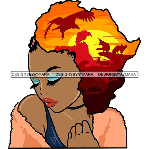 Safari Goddess Africa Continent African American Woman Savanna Animals Hair SVG Cutting Files.