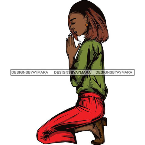 Afro Lola Woman Praying God Lord Knee Prayers Pray Believe Church .SVG PNG JPG Clipart Vector Cutting Files
