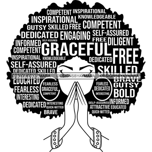 Afro Woman Praying Hair Quotes Educated Smart Queen SVG Cutting Vector Files Cricut Silhouette Best Price!