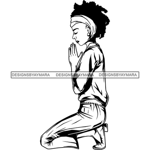Afro Lola Woman Praying God Lord Knee Prayers Pray Believe Church .SVG PNG JPG Clipart Vector Cutting Files