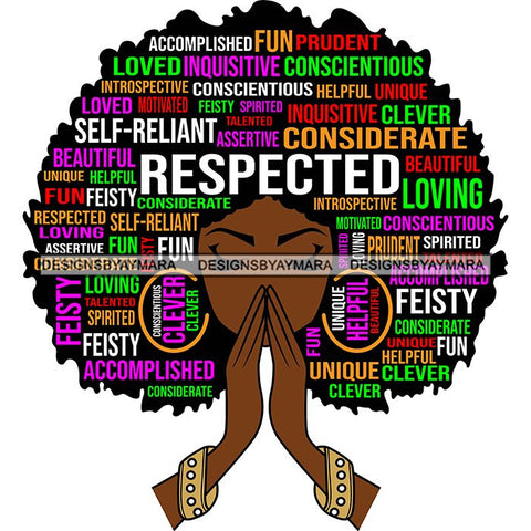 Afro Woman Praying Hair Life Quotes Strong Independent Educated Melanin SVG Cutting Files