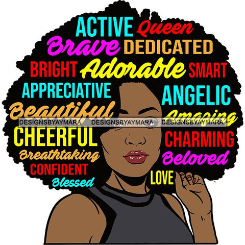Afro Pretty Woman Hair Quotes Words Letters Lady Female Qualities SVG Files For Cutting and More!