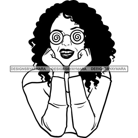 Ebony Afro Woman Nubian Melanin Brown Skin Makeup Model Glasses Accesories SVG Cut Files