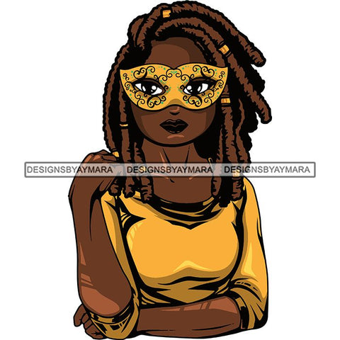 Afro Lola Wearing  Mardi Grass Mask Masquerade Costume SVG Clipart Vector Cutting Files