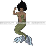 Afro Black Woman Mermaid Aquatic Creature  SVG Cutting File For Silhouette and Cricut