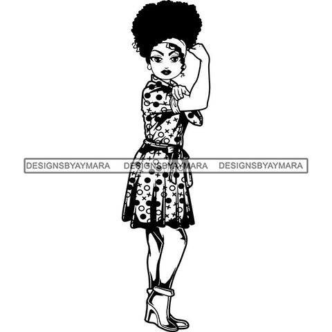 Afro Strong Lola Flexing We Can Do It Woman Power .SVG Cutting Files For Silhouette Cricut and More!