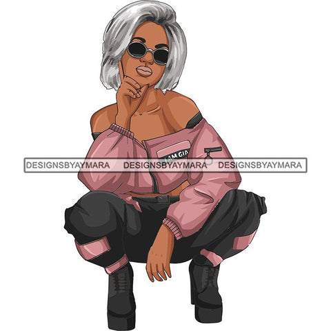 Afro Woman Fashion Girl Squatting Position SVG Cutting Files For Silhouette Cricut and More!