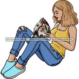 Beautiful Woman Dod Breed Shih Tzu Pet Animal Best Friend Mascot Goddess SVG Cutting Files