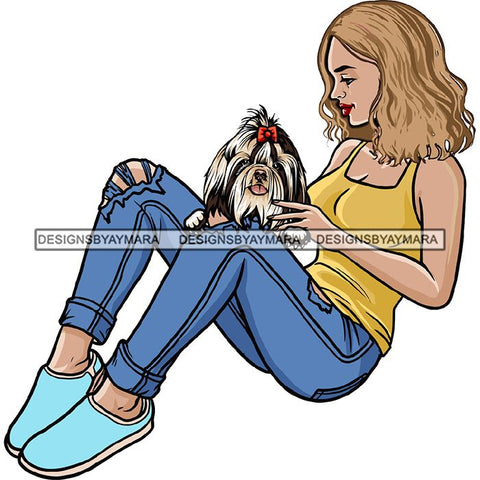 Beautiful Woman Dod Breed Shih Tzu Pet Animal Best Friend Mascot Goddess SVG Cutting Files