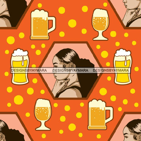 Seamless Pattern Beer Girl Abstract Decorative Background Vector Designs SVG Files For Cutting and More!