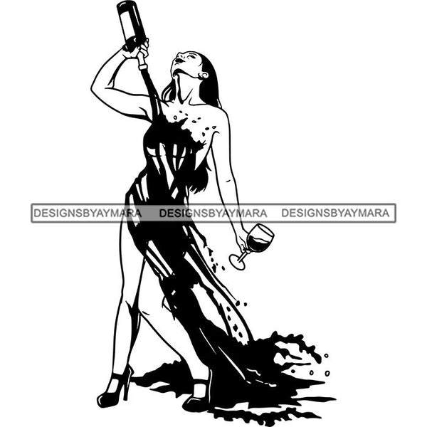 Wine and Nubian Melanin Popping Beautiful Sexy Woman SVG Cutting Files