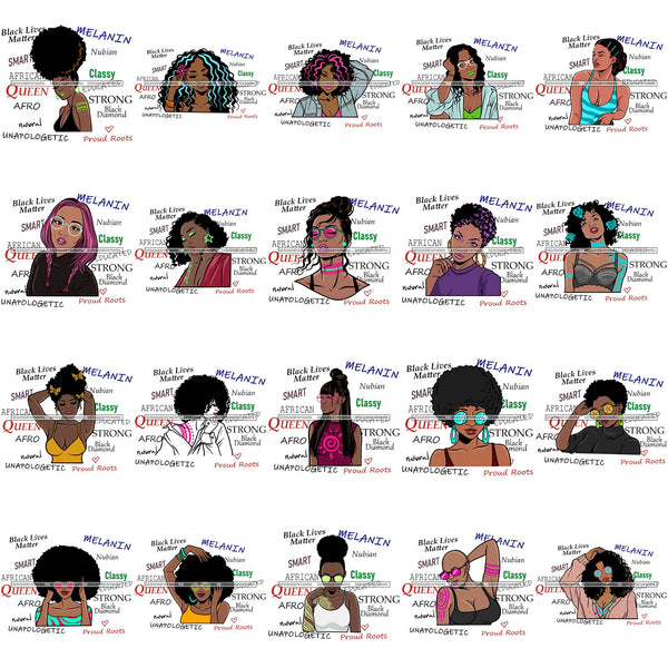 Bundle 20 Afro Powerful Woman Life Quotes Unapologetic Strong Independent Educated Smart Queen SVG Cutting Files