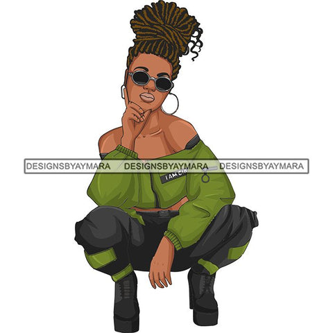 Afro Woman Fashion Girl Squatting Position SVG Cutting Files For Silhouette Cricut and More!