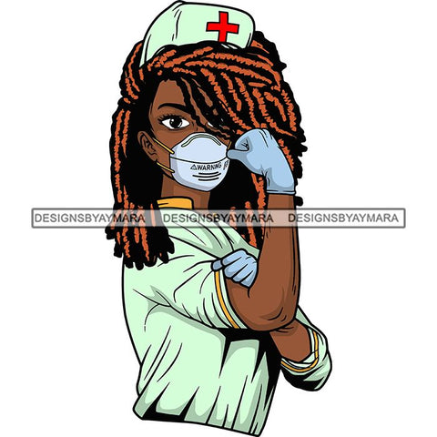 Afro Lola Nurse Doctor Save Life Hero Wearing Mask Protection Flexing Strong Medical Occupation SVG Cutting Files