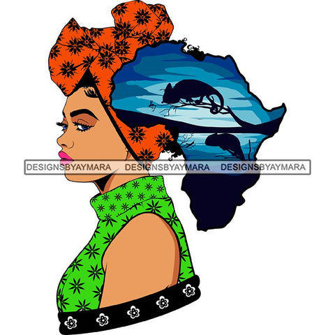 Safari Goddess Africa Continent African American Woman Savanna Animals Hair SVG Cutting Files.