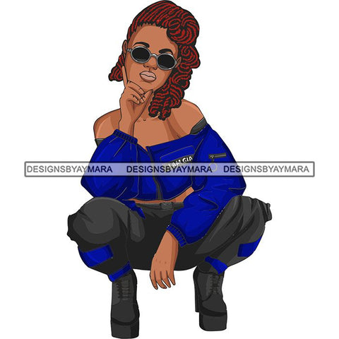Afro Woman Fashion Girl Squatting Position SVG Cutting Files For Silhouette Cricut and More!