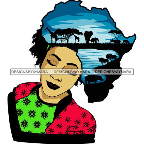 Safari Goddess Africa Continent African American Woman Savanna Animals Hair SVG Cutting Files.