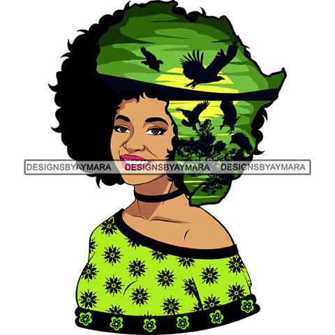 Safari Goddess Africa Continent African American Woman Savanna Animals Hair SVG Cutting Files.