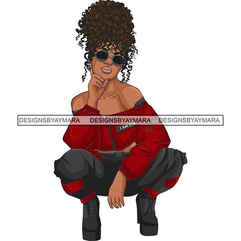Afro Woman Fashion Girl Squatting Position SVG Cutting Files For Silhouette Cricut and More!