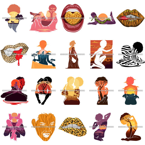 Bundle 20 Sensual Woman Silhouette African Wildlife Proud Roots Safari Savanna Africa Continent Exotic Scenic SVG Cutting Files