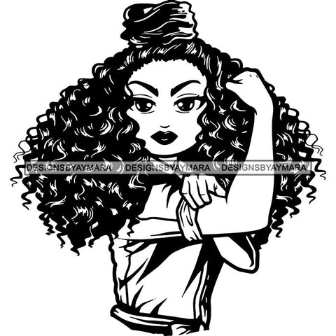 Afro Strong Lola Flexing We Can Do It Woman Power .SVG Cutting Files For Silhouette Cricut and More!
